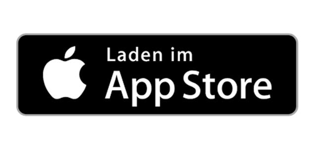 Schwarzes Banner mit dem Text &bdquo;Laden im App Store&ldquo; und einem Apple-Logo links daneben.